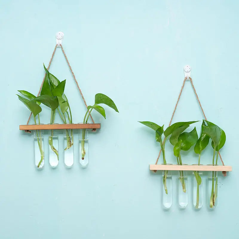 3-Layer Solid Wood Hydroponic Glass Vase Wall Decor
