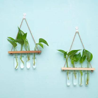 3-Layer Solid Wood Hydroponic Glass Vase Wall Decor
